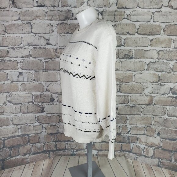Vintage 80s Jacquard Crewneck Pullover Sweater Cream Measures Medium - Picture 9 of 15